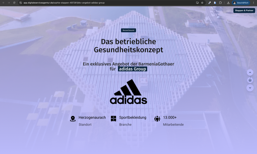 Fertige, individualisierte bKV-Firmenseite für die adidas Group